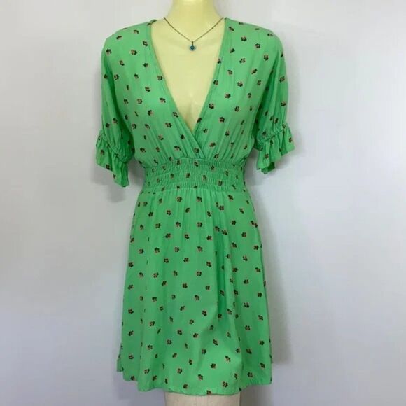 Faithfull The Brand Dress”Manhattan “ Spearmint Pink Roses Mini Nwot 4 - Picture 2 of 8